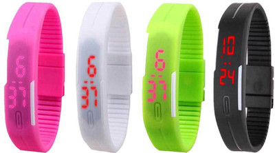

NS18 Silicone Led Magnet Band Combo of 4 Pink, White, Green And Black Watch - For Boys & Girls