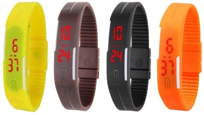 NS18 Silicone Led Magnet Band Combo of 4 Yellow, Brown, Black And Orange Digital Watch  - For Boys & Girls   Watches  (NS18)
