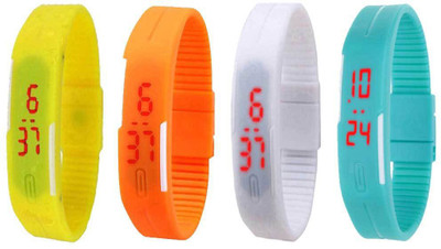 

NS18 Silicone Led Magnet Band Watch Combo of 4 Yellow, Orange, White And Sky Blue Watch - For Couple