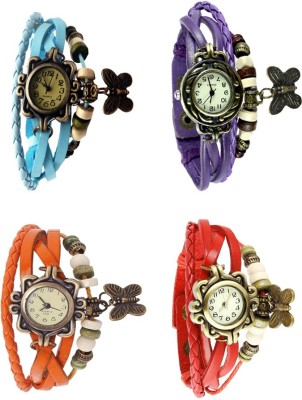 NS18 Vintage Butterfly Rakhi Combo of 4 Sky Blue, Orange, Purple And Red Analog Watch  - For Women   Watches  (NS18)
