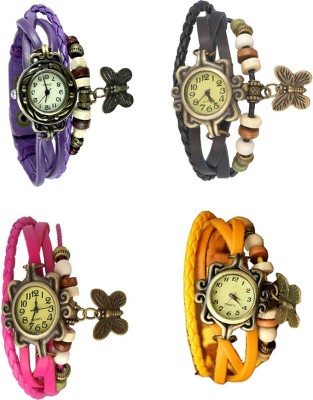 NS18 Vintage Butterfly Rakhi Combo of 4 Purple, Pink, Black And Yellow Analog Watch  - For Women   Watches  (NS18)