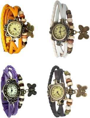 NS18 Vintage Butterfly Rakhi Combo of 4 Yellow, Purple, White And Black Analog Watch  - For Women   Watches  (NS18)