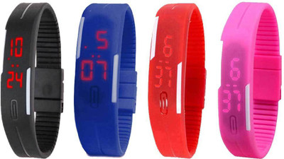 

NS18 Silicone Led Magnet Band Watch Combo of 4 Black, Blue, Red And Pink Watch - For Couple