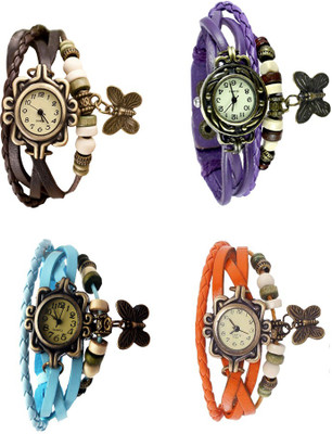 

NS18 Vintage Butterfly Rakhi Combo of 4 Brown, Sky Blue, Purple And Orange Watch - For Women