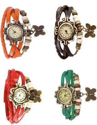 NS18 Vintage Butterfly Rakhi Combo of 4 Orange, Red, Brown And Green Analog Watch  - For Women   Watches  (NS18)
