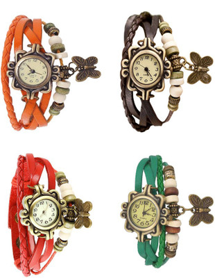 NS18 Vintage Butterfly Rakhi Combo of 4 Orange, Red, Brown And Green Analog Watch  - For Women   Watches  (NS18)