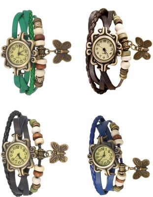 NS18 Vintage Butterfly Rakhi Combo of 4 Green, Black, Brown And Blue Analog Watch  - For Women   Watches  (NS18)
