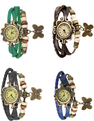 

Kissu Vintage Rakhi Combo of 4 Green, Black, Brown And Blue Watch - For Women