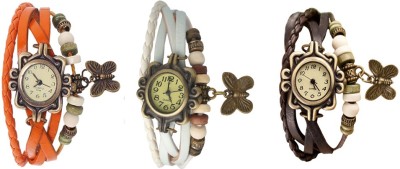 NS18 Vintage Butterfly Rakhi Watch Combo of 3 Orange, White And Brown Analog Watch  - For Women   Watches  (NS18)