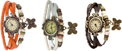 

Kissu Vintage Rakhi Watch Combo of 3 Orange, White And Brown Watch - For Women