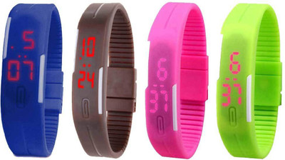 

NS18 Silicone Led Magnet Band Combo of 4 Blue, Brown, Pink And Green Watch - For Boys & Girls