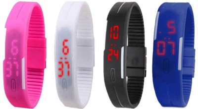 NS18 Silicone Led Magnet Band Combo of 4 Pink, White, Black And Blue Digital Watch  - For Boys & Girls   Watches  (NS18)