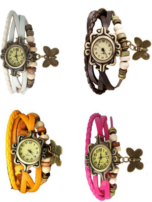 

Kissu Vintage Rakhi Combo of 4 White, Yellow, Brown And Pink Watch - For Women