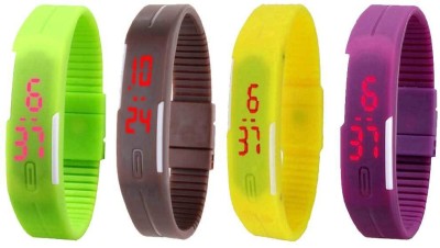 NS18 Silicone Led Magnet Band Watch Combo of 4 Green, Brown, Yellow And Purple Digital Watch  - For Couple   Watches  (NS18)