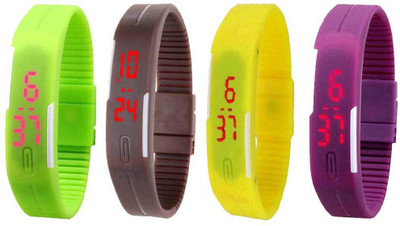 NS18 Silicone Led Magnet Band Watch Combo of 4 Green, Brown, Yellow And Purple Digital Watch  - For Couple   Watches  (NS18)