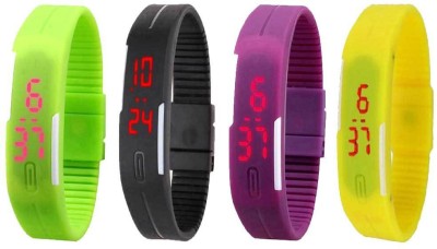 NS18 Silicone Led Magnet Band Combo of 4 Green, Black, Purple And Yellow Digital Watch  - For Boys & Girls   Watches  (NS18)