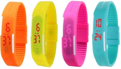 NS18 Silicone Led Magnet Band Watch Combo of 4 Orange, Yellow, Pink And Sky Blue Digital Watch  - For Couple   Watches  (NS18)