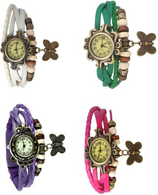 NS18 Vintage Butterfly Rakhi Combo of 4 White, Purple, Green And Pink Analog Watch  - For Women   Watches  (NS18)