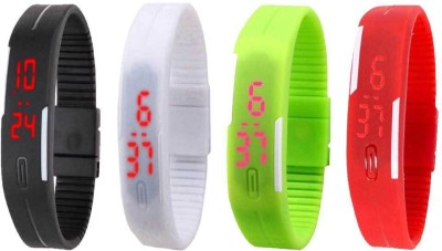 NS18 Silicone Led Magnet Band Watch Combo of 4 Black, White, Green And Red Digital Watch  - For Couple   Watches  (NS18)
