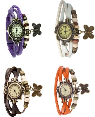 NS18 Vintage Butterfly Rakhi Combo of 4 Purple, Brown, White And Orange Analog Watch  - For Women   Watches  (NS18)