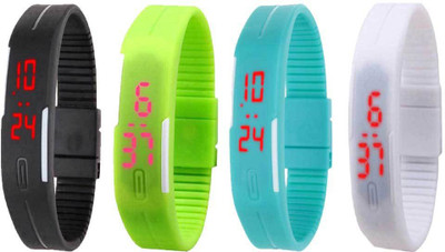 

NS18 Silicone Led Magnet Band Combo of 4 Black, Green, Sky Blue And White Watch - For Boys & Girls