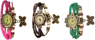NS18 Vintage Butterfly Rakhi Watch Combo of 3 Pink, Brown And Green Analog Watch  - For Women   Watches  (NS18)