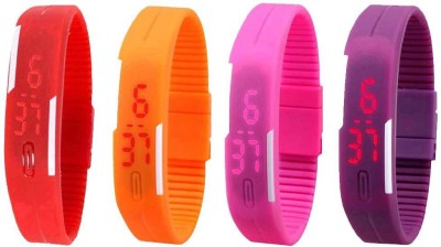 NS18 Silicone Led Magnet Band Watch Combo of 4 Red, Orange, Pink And Purple Digital Watch  - For Couple   Watches  (NS18)