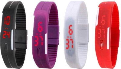 NS18 Silicone Led Magnet Band Watch Combo of 4 Black, Pink, White And Red Digital Watch  - For Couple   Watches  (NS18)