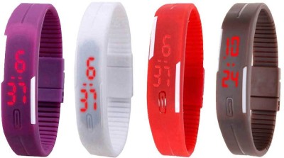 NS18 Silicone Led Magnet Band Combo of 4 Purple, White, Red And Brown Digital Watch  - For Boys & Girls   Watches  (NS18)