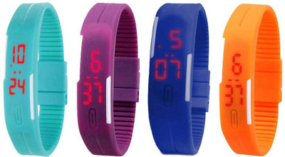 

NS18 Silicone Led Magnet Band Combo of 4 Sky Blue, Purple, Blue And Orange Watch - For Boys & Girls