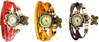 NS18 Vintage Butterfly Rakhi Watch Combo of 3 Red, Yellow And Brown Analog Watch  - For Women   Watches  (NS18)