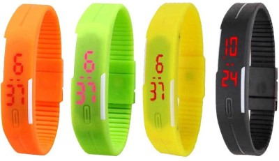 NS18 Silicone Led Magnet Band Combo of 4 Orange, Green, Yellow And Black Digital Watch  - For Boys & Girls   Watches  (NS18)