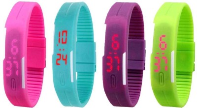 NS18 Silicone Led Magnet Band Combo of 4 Pink, Sky Blue, Purple And Green Digital Watch  - For Boys & Girls   Watches  (NS18)