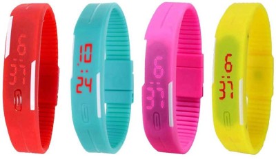 NS18 Silicone Led Magnet Band Combo of 4 Red, Sky Blue, Pink And Yellow Digital Watch  - For Boys & Girls   Watches  (NS18)