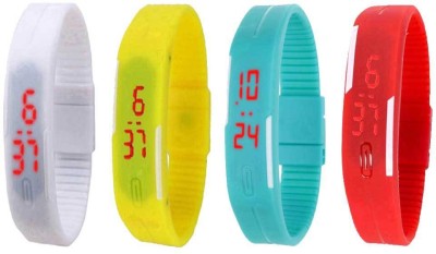 NS18 Silicone Led Magnet Band Watch Combo of 4 White, Yellow, Sky Blue And Red Watch  - For Couple   Watches  (NS18)