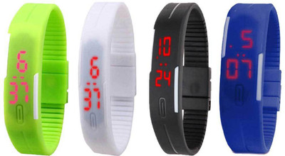 

NS18 Silicone Led Magnet Band Combo of 4 Green, White, Black And Blue Watch - For Boys & Girls