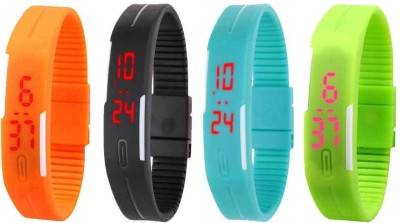 NS18 Silicone Led Magnet Band Combo of 4 Orange, Black, Sky Blue And Green Digital Watch  - For Boys & Girls   Watches  (NS18)