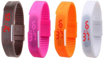 NS18 Silicone Led Magnet Band Combo of 4 Brown, Pink, Orange And White Digital Watch  - For Boys & Girls   Watches  (NS18)