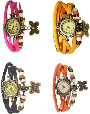 NS18 Vintage Butterfly Rakhi Combo of 4 Pink, Black, Yellow And Orange Analog Watch  - For Women   Watches  (NS18)