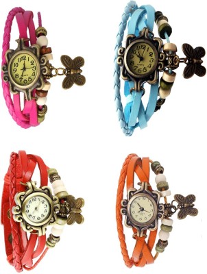 NS18 Vintage Butterfly Rakhi Combo of 4 Pink, Red, Sky Blue And Orange Analog Watch  - For Women   Watches  (NS18)