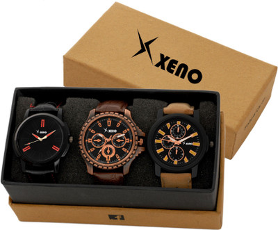Xeno 601 604 78x New Look Fashion Stylish Chronograph Pattern Titanium Triple Combo Pack Of 3 Slim Dial for men Analog Watch For Men