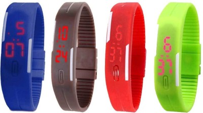 NS18 Silicone Led Magnet Band Combo of 4 Blue, Brown, Red And Green Digital Watch  - For Boys & Girls   Watches  (NS18)