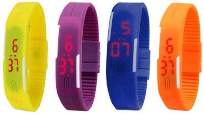 NS18 Silicone Led Magnet Band Combo of 4 Yellow, Purple, Blue And Orange Watch  - For Boys & Girls   Watches  (NS18)