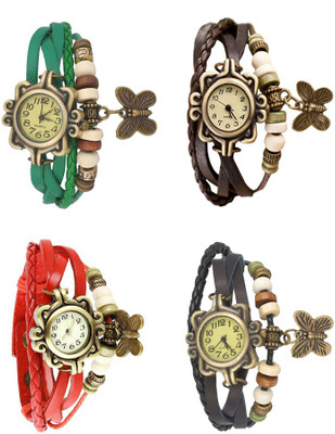 

Kissu Vintage Rakhi Combo of 4 Green, Red, Brown And Black Watch - For Women