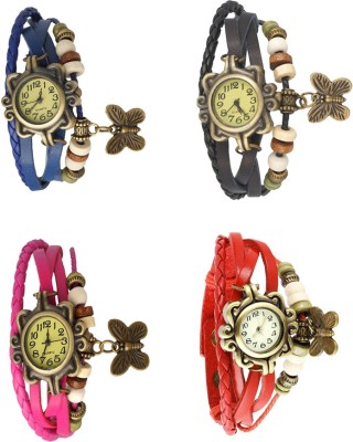 NS18 Vintage Butterfly Rakhi Combo of 4 Blue, Pink, Black And Red Analog Watch  - For Women   Watches  (NS18)