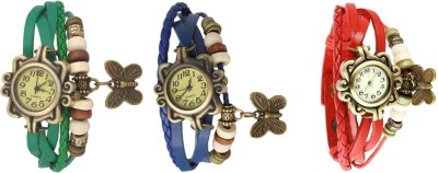NS18 Vintage Butterfly Rakhi Watch Combo of 3 Green, Blue And Red Analog Watch  - For Women   Watches  (NS18)