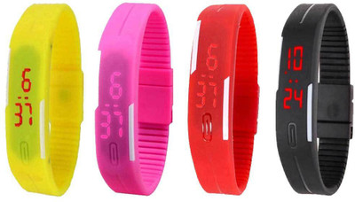 NS18 Silicone Led Magnet Band Combo of 4 Yellow, Pink, Red And Black Digital Watch  - For Boys & Girls   Watches  (NS18)