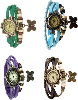 

NS18 Vintage Butterfly Rakhi Combo of 4 Green, Purple, Sky Blue And Brown Watch - For Women