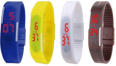 NS18 Silicone Led Magnet Band Combo of 4 Blue, White, Yellow And Brown Digital Watch  - For Boys & Girls   Watches  (NS18)