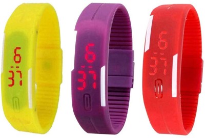 NS18 Silicone Led Magnet Band Combo of 3 Yellow, Purple And Red Digital Watch  - For Boys & Girls   Watches  (NS18)